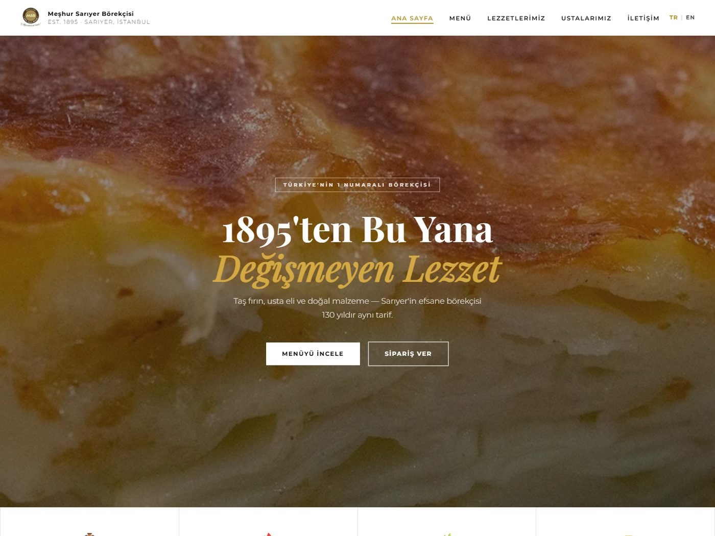 Meşhur Sarıyer Börekçisi web sitesi ekran görüntüsü